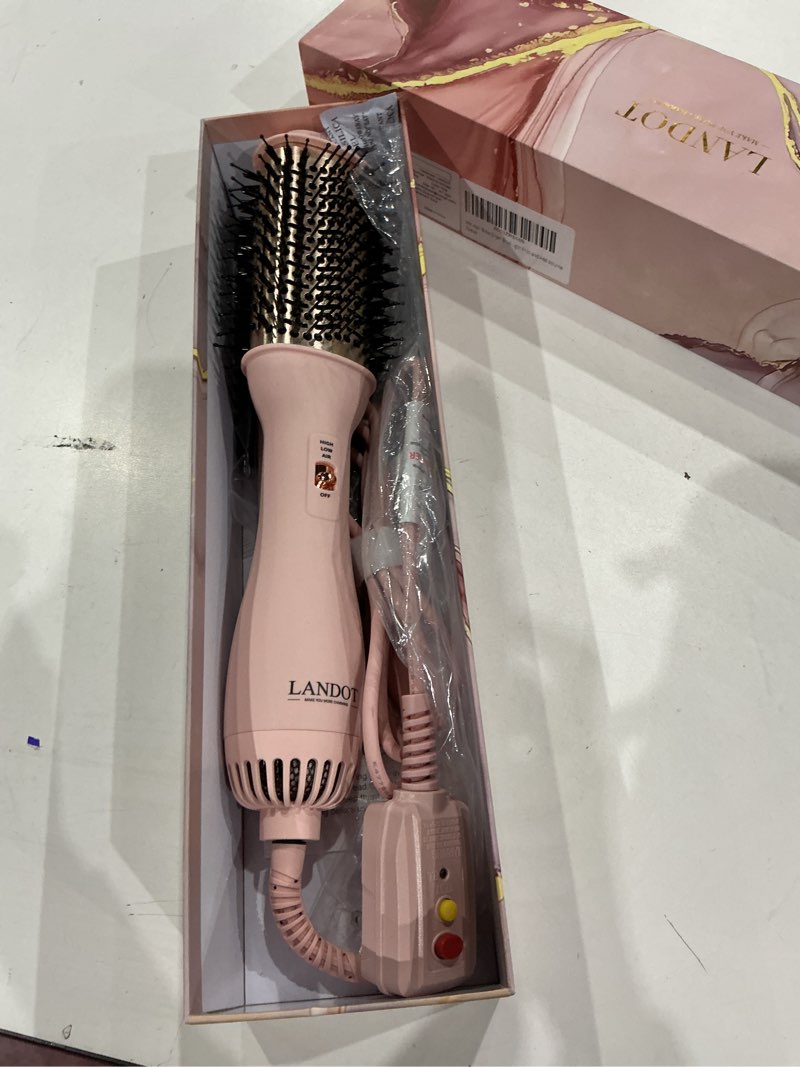 Condition photo showing Good Condition for landot hair blow dryer brush: one-step hot air brush with 60mm oval barrel - 4 in 1 hairdryer styler and volumizer for drying straightening curling volumizing hair fight frizz and add volume pink + rose gold