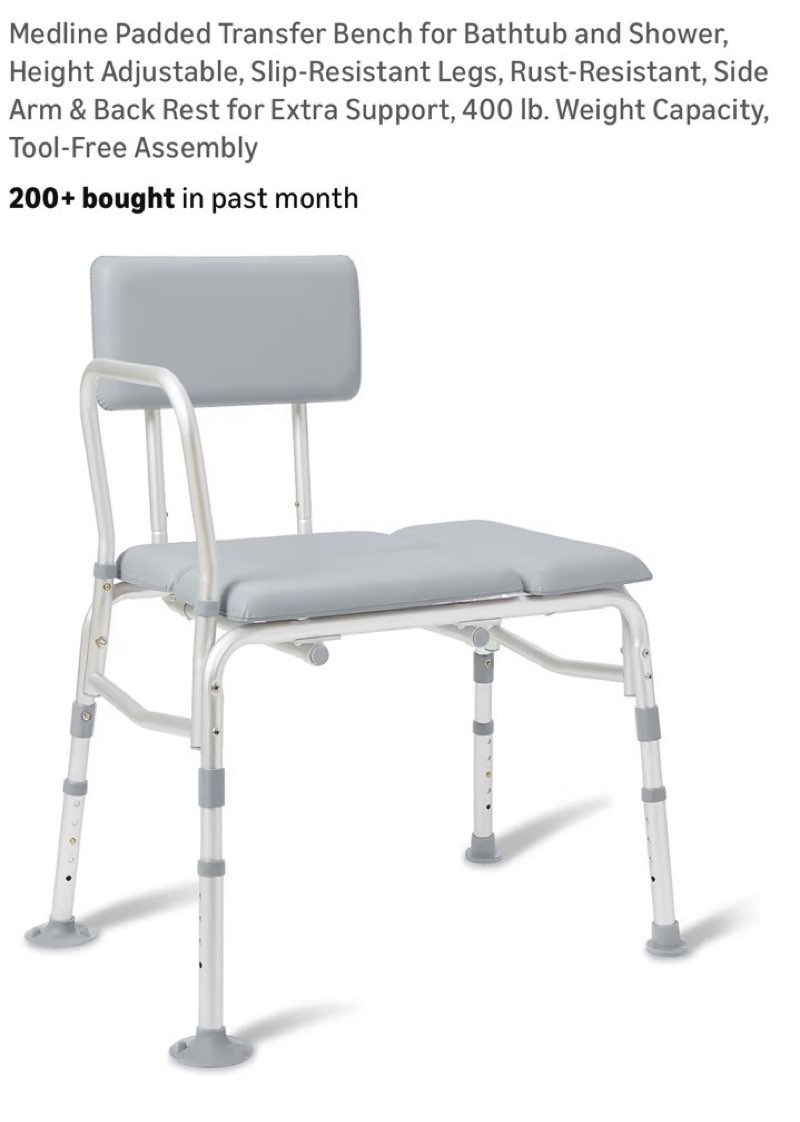 medline padded transfer bench for bathtub and shower, height adjustable 400lbs ( similar 