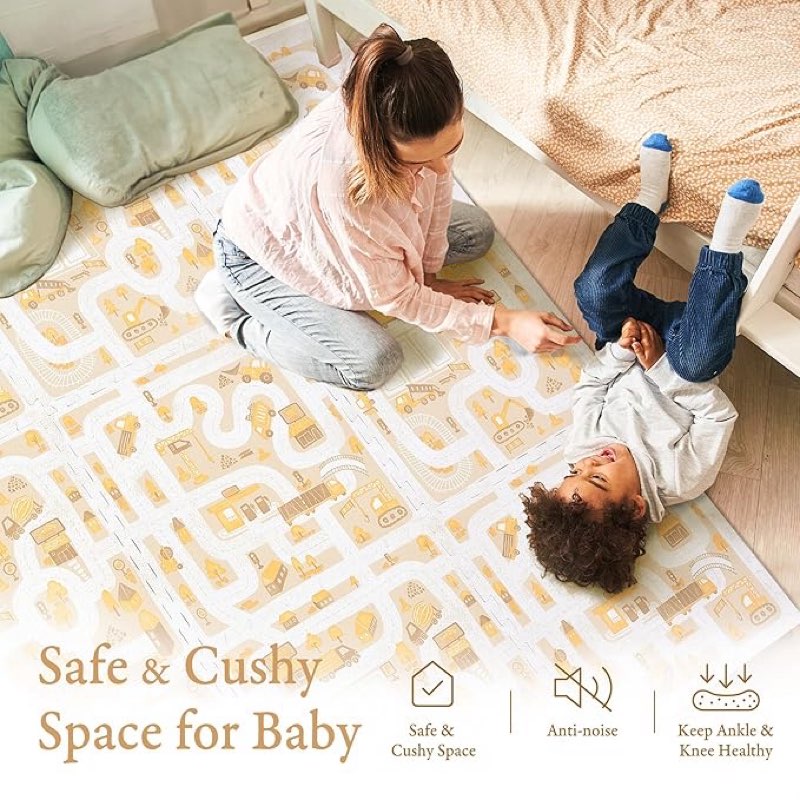 popsykosy premium baby floor play mat - thick & cushioned 0.5 inch playroom foam mat, non-toxic odorless - 6 tiles - spacious 6x4 ft. - stylish & large, waterproof for kids & toddlers - warm beige