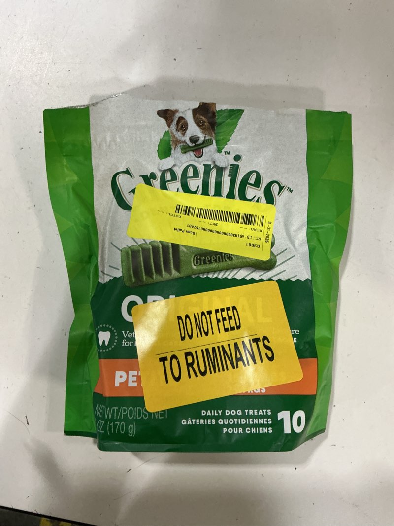 Condition photo showing As Is for (best by 07/09/2027) greenies original petite natural dog dental treats 6 oz. pack (10 treats)