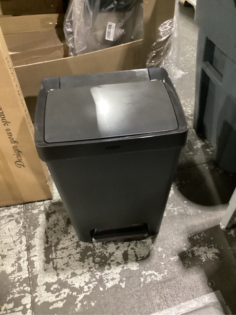 Condition photo showing New/Like New for Rubbermaid Premier Series II Step-On Trash Can for Home and Kitchen, with Lid Lock and Slow Close, 12.4 Gallon, Charcoal, for Home/Kitchen/Garage/Apartment/Office 12.4G - Classic Plastic