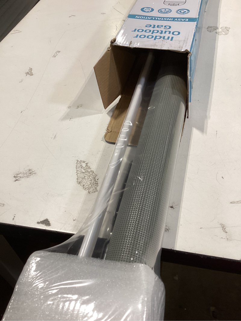 Condition photo showing Good Condition for Babepai Baby Gate for Stairs No Drill, Punch Free Retractable Baby Gates Extends to 54" Wide 34" Tall, Reractable Dog Gate for Doorways, Stair Gate for Outdoor, Indoor, Hallways, Deck, Porch A-grey 34" Tall x 54" Wide-No Drilling