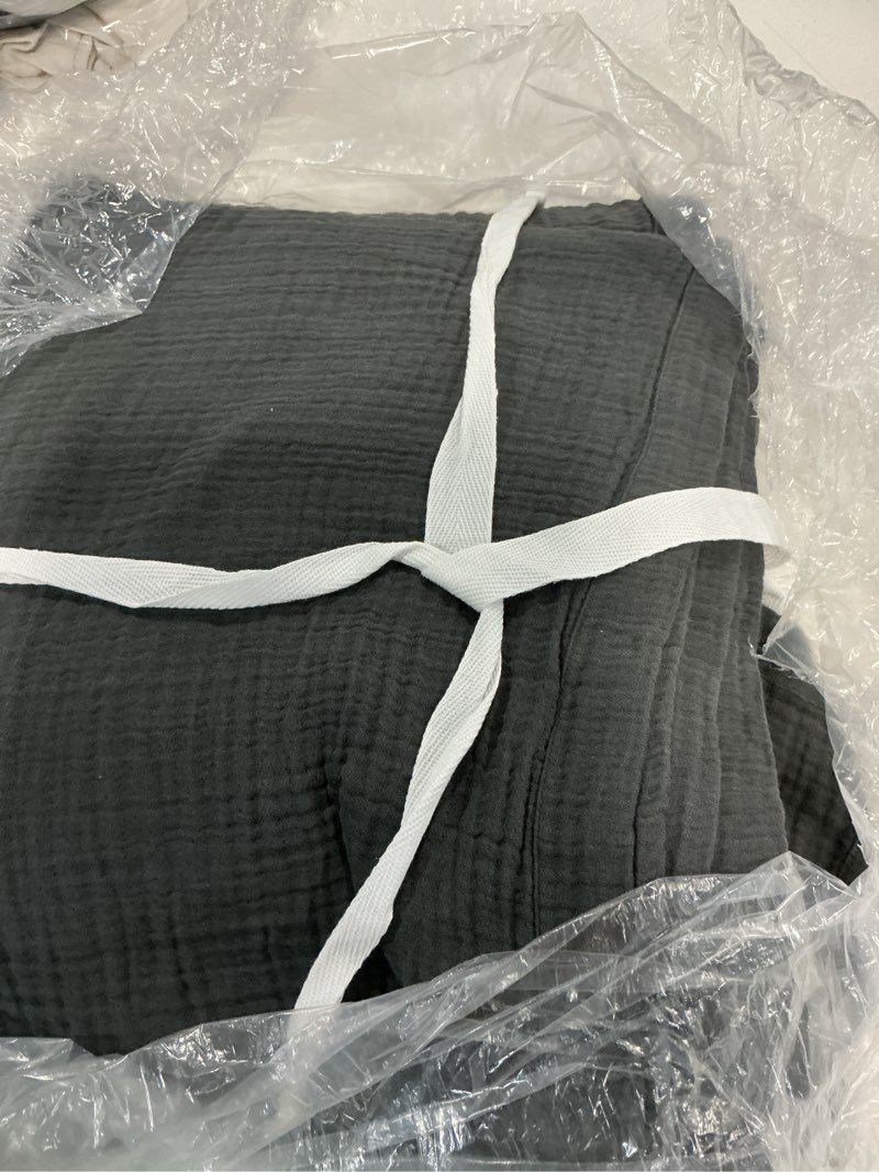Condition photo showing New/Like New for organic airy gauze blanket, king/cal king, charcoal