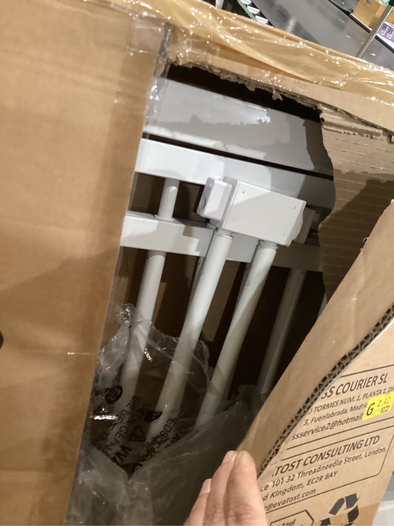 Condition photo showing As Is for gardner pet 51"-87" extra tall cat gate for doorway, wide adjustable 27.56"-37" baby gate included 4 extension kits, pressure mounted safety full door gate for stairs, studio, kitchen (white) white 51-87"/130-220cm