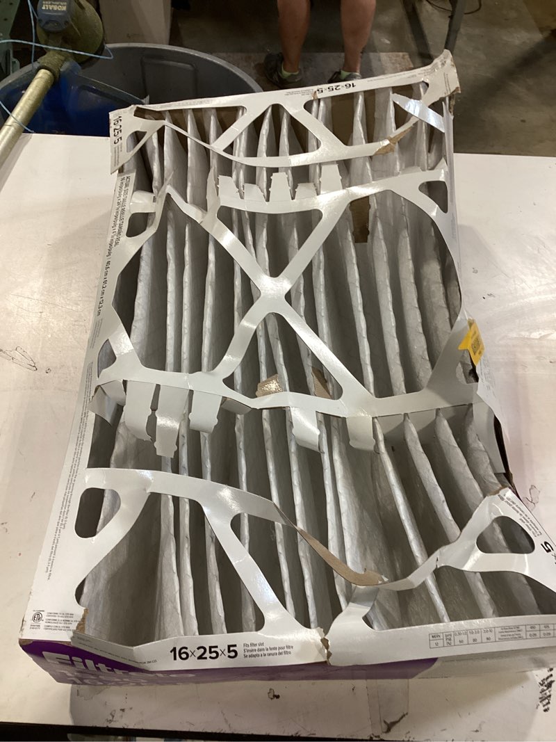 Condition photo showing As Is for filtrete 16x25x5 ac furnace air filter, mpr 1550, merv 12, fits honeywell & trion airbear, certified asthma & allergy friendly, electrostatic air filter, 1-pack (actual size 15.75 x 24.13 x 4.88) 4.9" x 24.1" x 15.6"