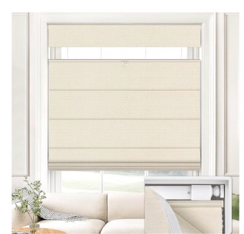 UNISHADES No Drill Top Down Bottom Up Roman Shades for Windows, 29" W x 64" H, Beige Beige 29" W x 64" H