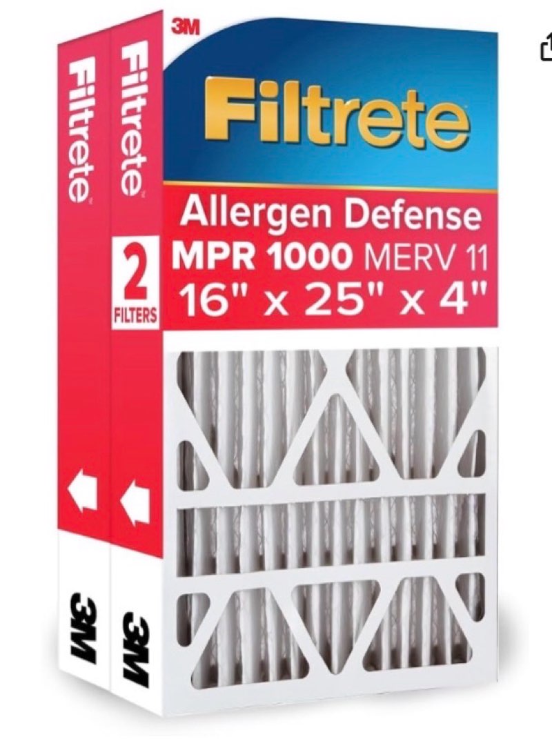  filtrete 16x25x4 air filter, merv 11, mpr 1000, 2 hvac filters | allergen defense, 12-month ac/furnace filters, cleaner air, reliable airflow, (act. size 15.88x24.56x4.31 in)