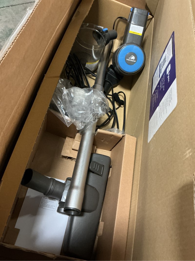 Condition photo showing As Is for intercleaner corded vacuum cleaner, 17kpa powerful suction with 600w motor, 10 in 1 lightweight bagless stick vac with handheld, ultra quiet, for hardwood floor marble tile car pet hair (blue)