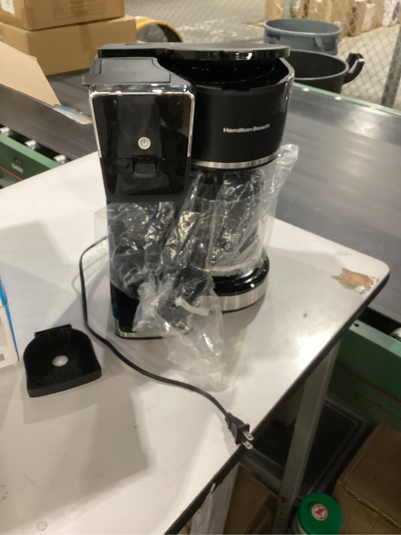 Condition photo showing As Is for hamilton beach 2-way 12 cup programmable drip hot and iced coffee maker & single serve coffee machine, glass carafe, auto pause and pour, black (47500j)
