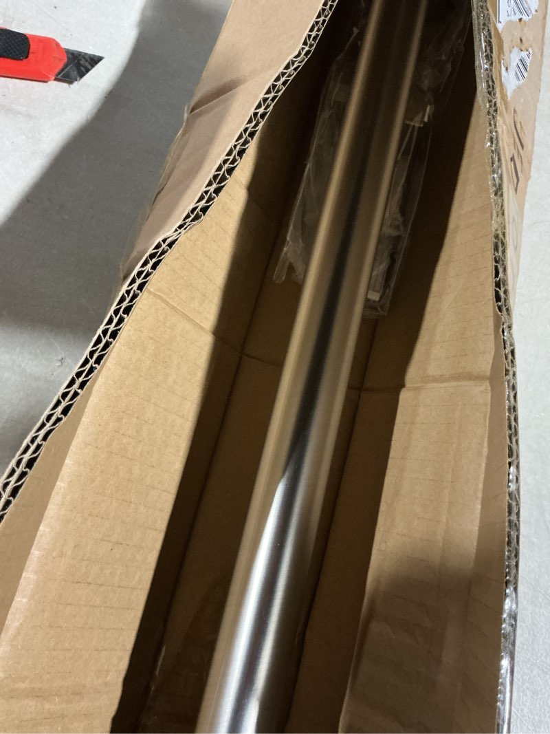 Condition photo showing As Is for 1 1/8 inch diameter curtain rods 36 to 72 inches(3-6ft), telescoping heavy duty large drapery rod with adjustable aluminum alloy bracket, solid end caps for windows patio decoration, brushed nickel brushed nickel 36"-72"