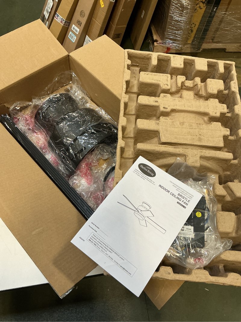 Condition photo showing New/Like New for Harbor Breeze Bristle 44-in Matte black LED Indoor Flush Mount Ceiling