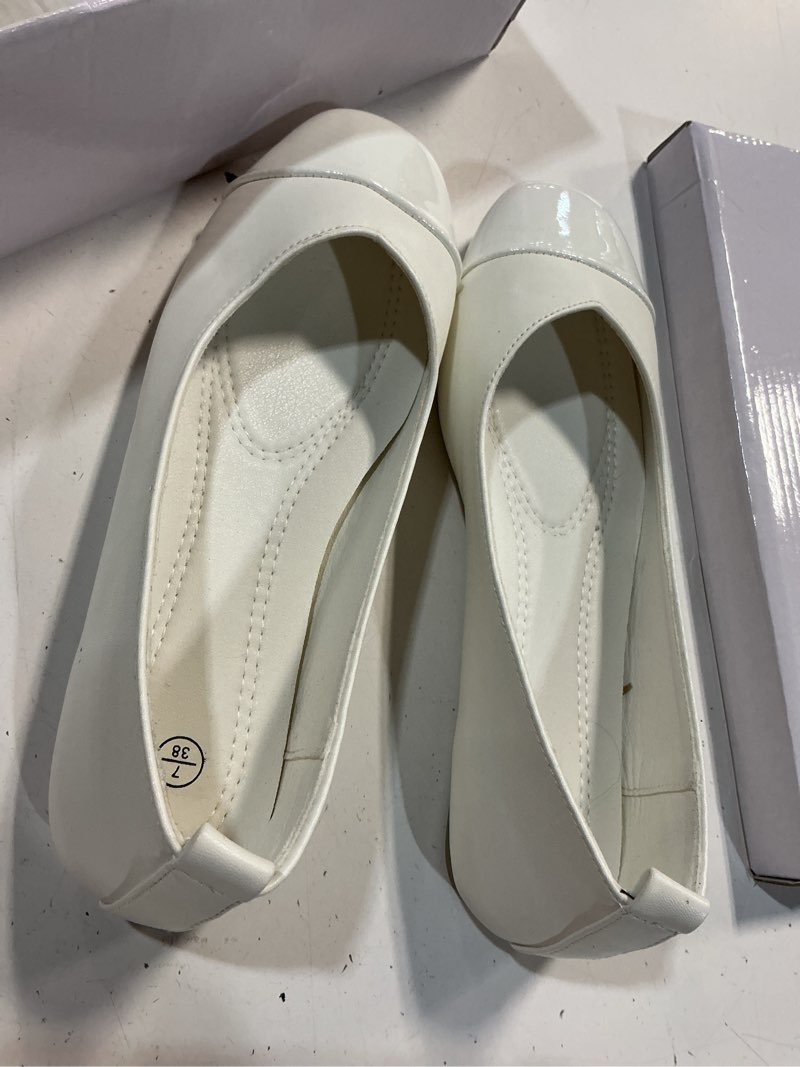 Condition photo showing As Is for eydram ballet flats shoes for women pu leather dress shoes square toe black white flats for women dressy comfortable for walking office party (white us7)