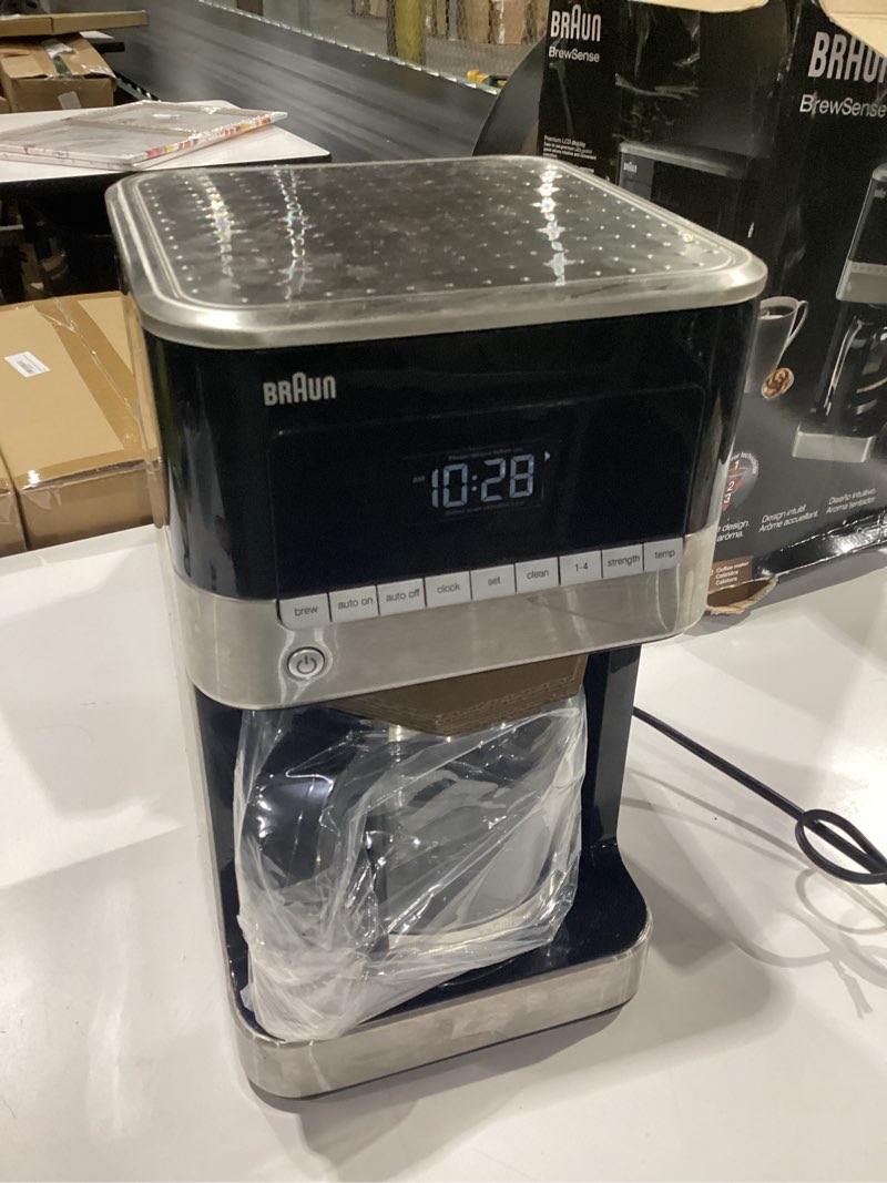 Condition photo showing Good Condition for used braun brewsense 12 cup drip coffee maker - pause & pour mid brew, coffee machine with 24-hour timer & clock, bold & regular strength, 1-4 cup functions, self clean, auto shutoff, stainless steel