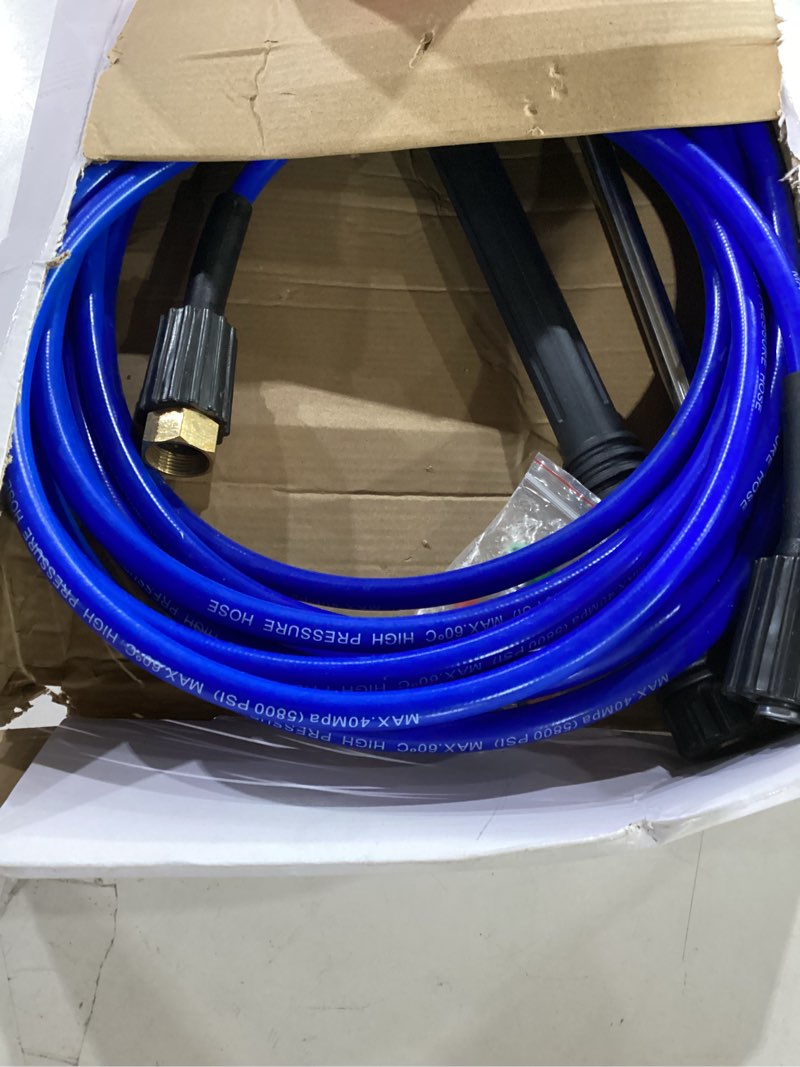 Condition photo showing Good Condition for feng pai pressure washer gun with 15in extension wand & 25ft hose, 5 nozzle tips quick connect, power washer hose and wand replacement, m22 14mm fitting for home car clean washing, 4000 psi, blue