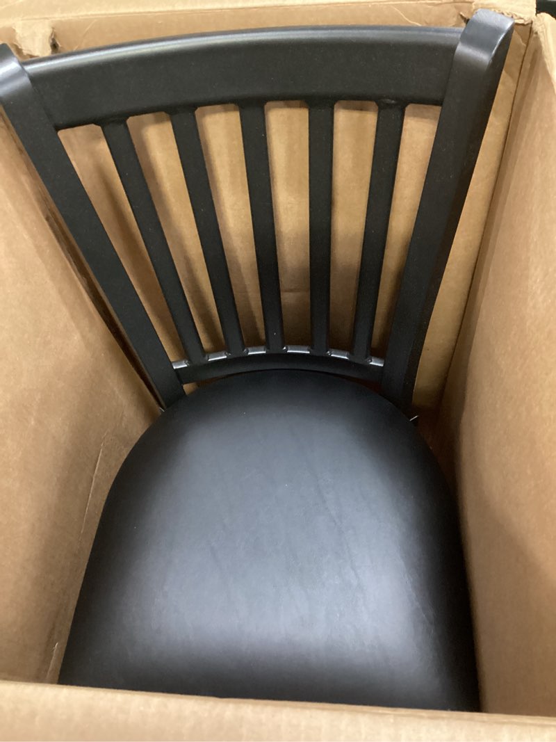 Condition photo showing Good Condition for flash furniture hercules series window back metal restaurant chair, modern upholstered armless dining chair for restaurants and kitchens, black black vinyl seat/black metal frame set of 1