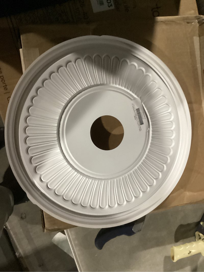 Condition photo showing Good Condition for ekena millwork cmp19be berkshire thermoformed pvc ceiling medallion (fits canopies up to 8 3/8"), 19"od x 3 1/2"id x 1"p 19"od unfinished