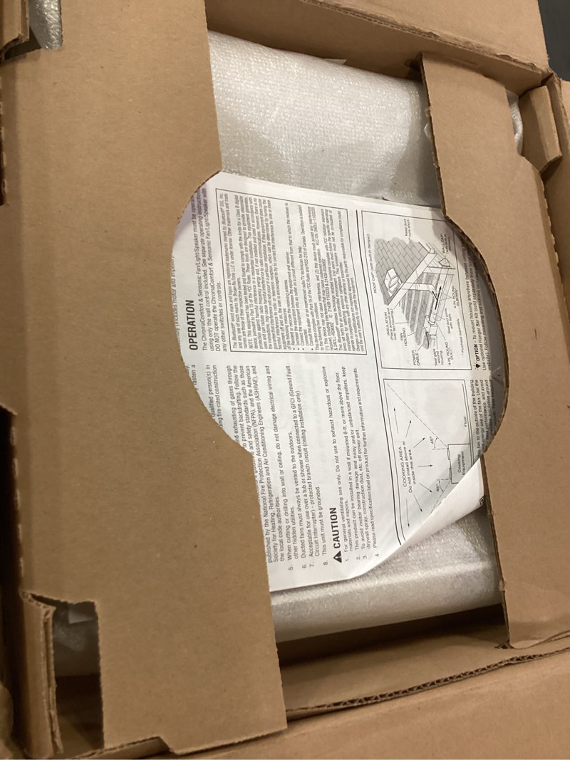 Condition photo showing New/Like New for Broan-NuTone ChromaComfort Bathroom Exhaust Fan with Bluetooth Speaker, Powerful 110CFM/1.5 Sones, 24-color LED Light, SPK110RGBL, Wall Switch Chroma Sensonic