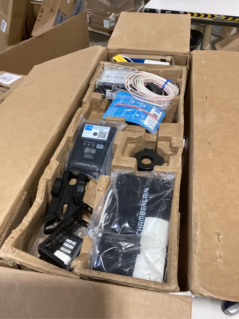 Condition photo showing As Is for chamberlain rjo101mc ultra-quiet wall mount garage door opener with battery backup, myq smart wi-fi control, led lighting system, space-saving design for quiet operation rjo101 garage door opener