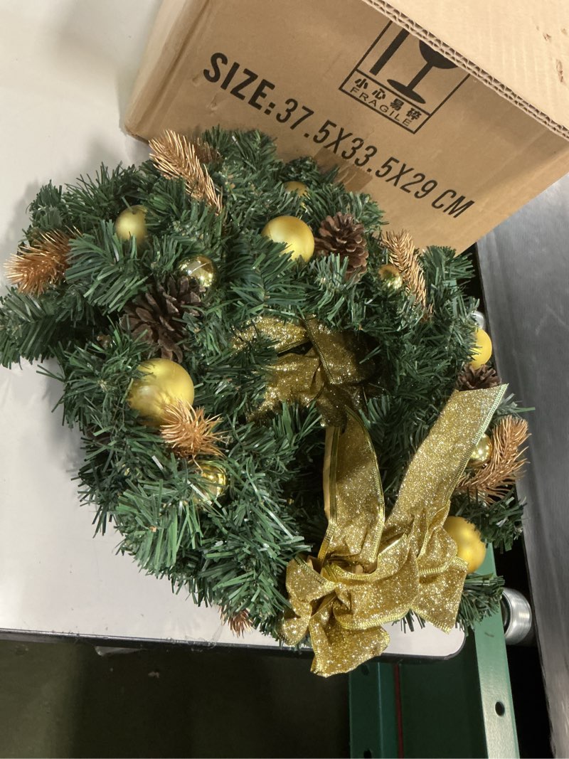 Condition photo showing Good Condition for  8 piece Christmas Wreaths for Front Door Christmas Garlands with Christmas Ball, Christmas Stairway Front Door Wall Window Decorations, for Indoor Outdoor Xmas Party Home Decor (Gold-2)
