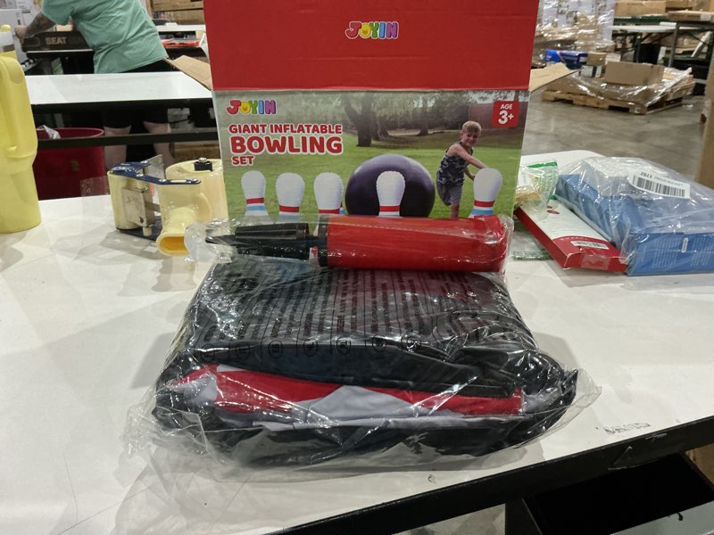 Condition photo showing As Is for giant inflatable bowling set for kids and adults, christmas birthday party games, kids education motor skills toys