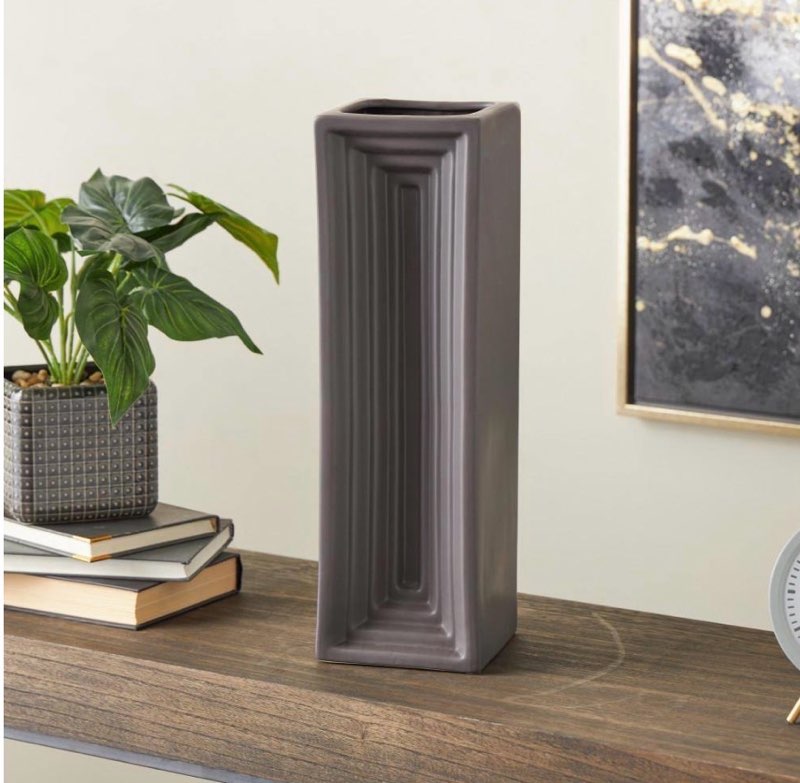 18 in. Black Square Ceramic Decorative Vase