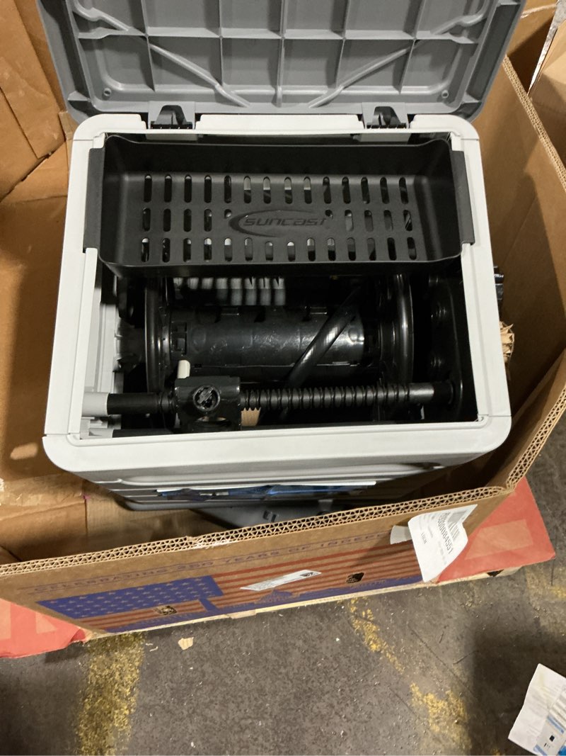 Condition photo showing Good Condition for grey suncast swivel hose reel storage hideaway w/smart trak hose guide & bin (2 pack)