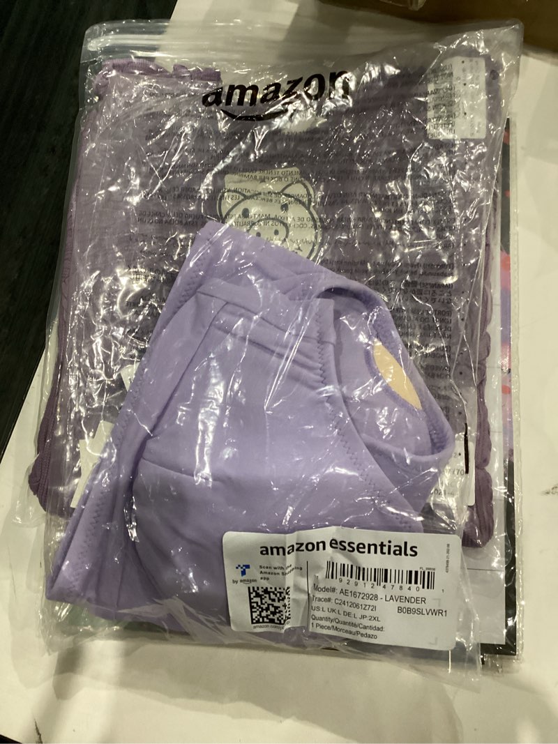 Condition photo showing New/Like New for Amazon Essentials Womens Light-Support Classic Bikini Swimsuit Top Large Lavender