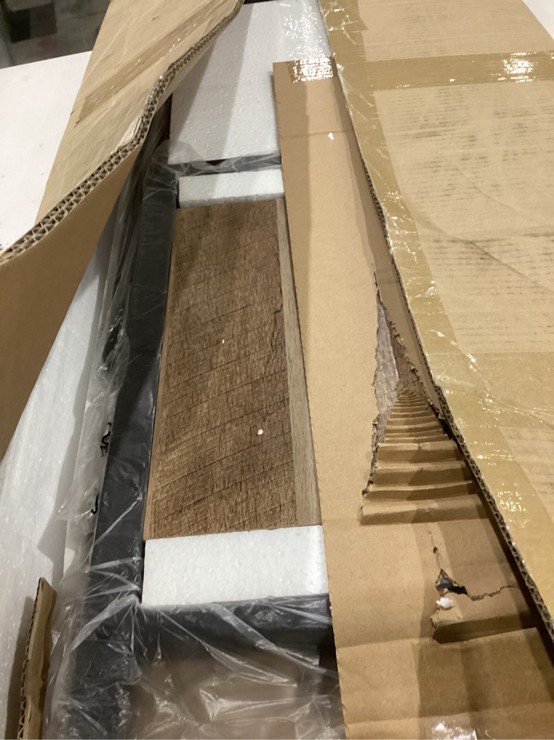 Condition photo showing As Is for bon augure farmhouse hall tree for entryway, mudroom bench with shoe storage, large coat rack shoe bench with 5 tier open shelves, adjustable side hooks and hanging rod for foyer (vintage oak)