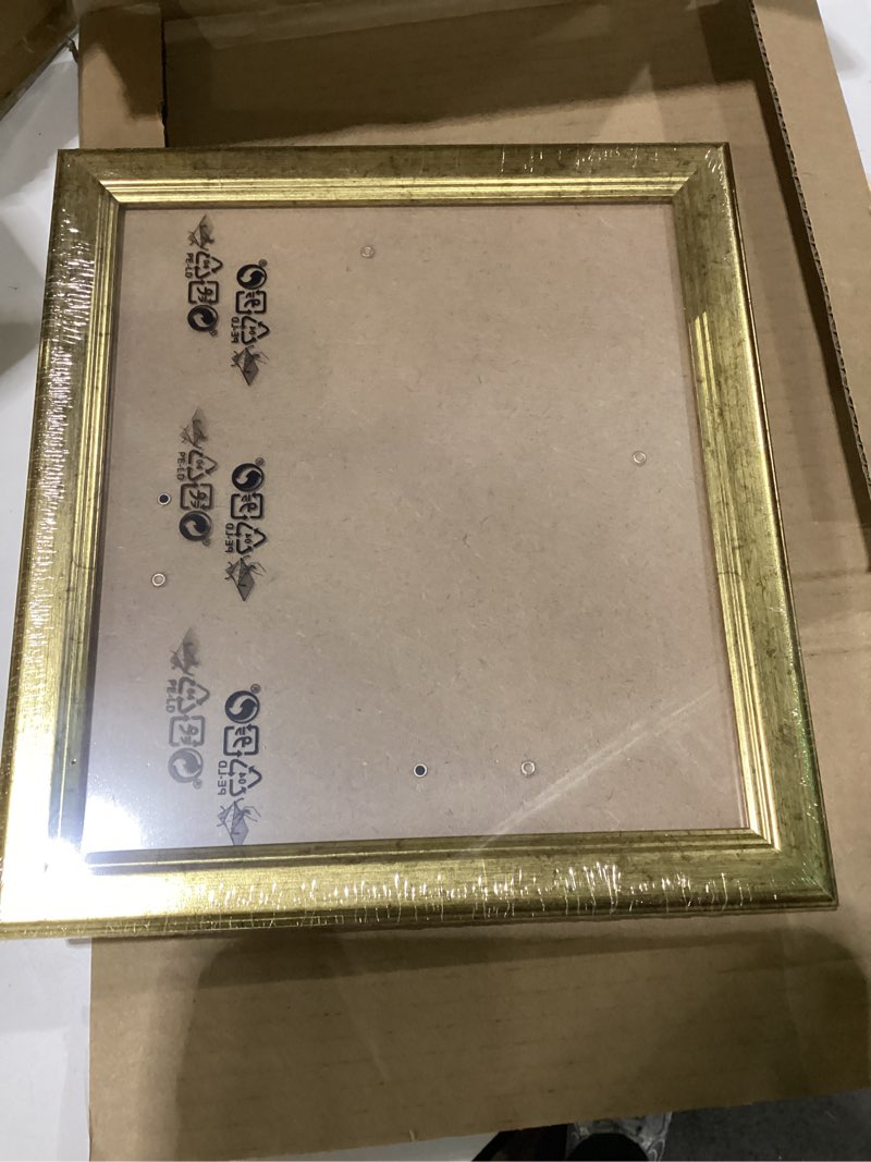 Condition photo showing New/Like New for wood 8x9 frame gold, ornate natural wooden 9x8in picture frames, modern golden 8 x 9inch gallery photo pic frame with hd plexiglass, horizontal vertical wall mounting tabletop display 1pcs gold 8x9