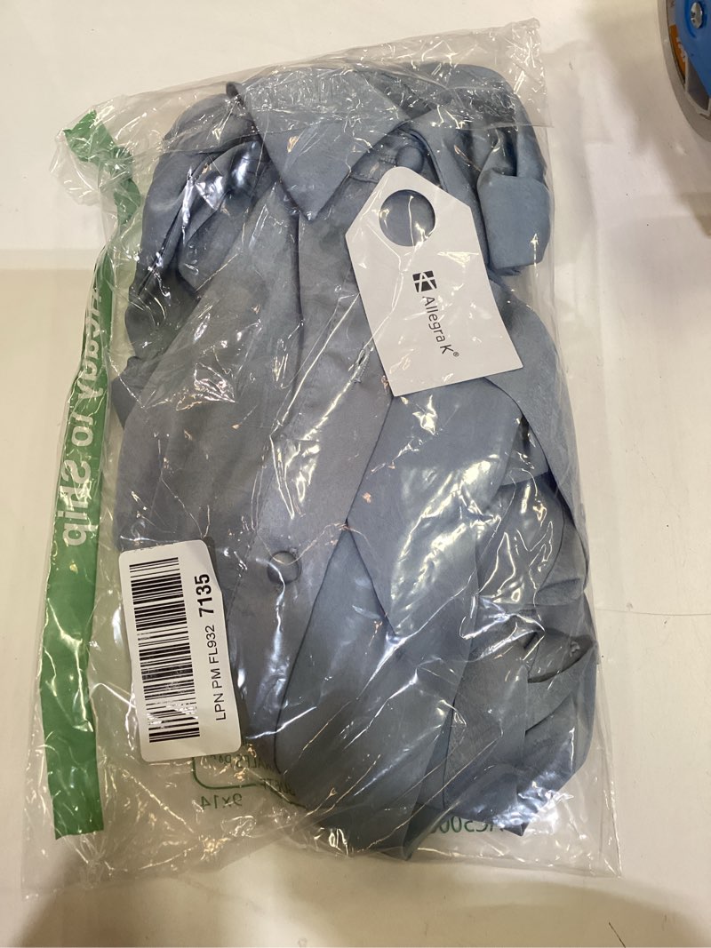 Condition photo showing Good Condition for allegra k work shirt for women silk satin button down long sleeve business tops office formal blouse small grey blue