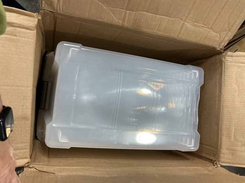 Condition photo showing Good Condition for Sterilite 5 Pack Latching Box, Under Bed Storage Bins with Lids, Clear Plastic, 25 Quart - Heavy-Duty Organizing Containers for Closet, Bathroom, and Office 25 Quart 6 Pack