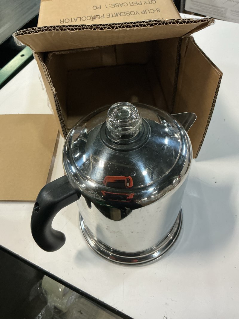 Condition photo showing As Is for farberware classic stainless steel yosemite percolator coffee pot, 8-cup, stainless steel 8 cup - clear knob