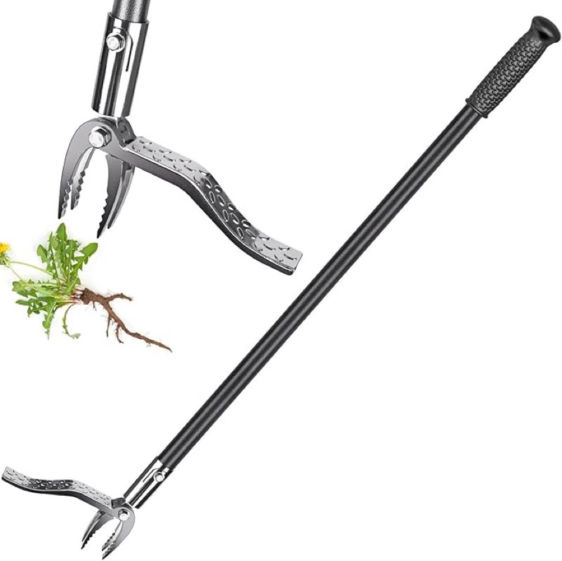 Dolibest 45'' Stand-Up Weeder Puller Tool, Manual Weeding Tool with Curved 4-Claw Steel Head, Non-Slip Handle, Weed Remove Tool for Lawns/Garden Use, Without Bending or Kneeling