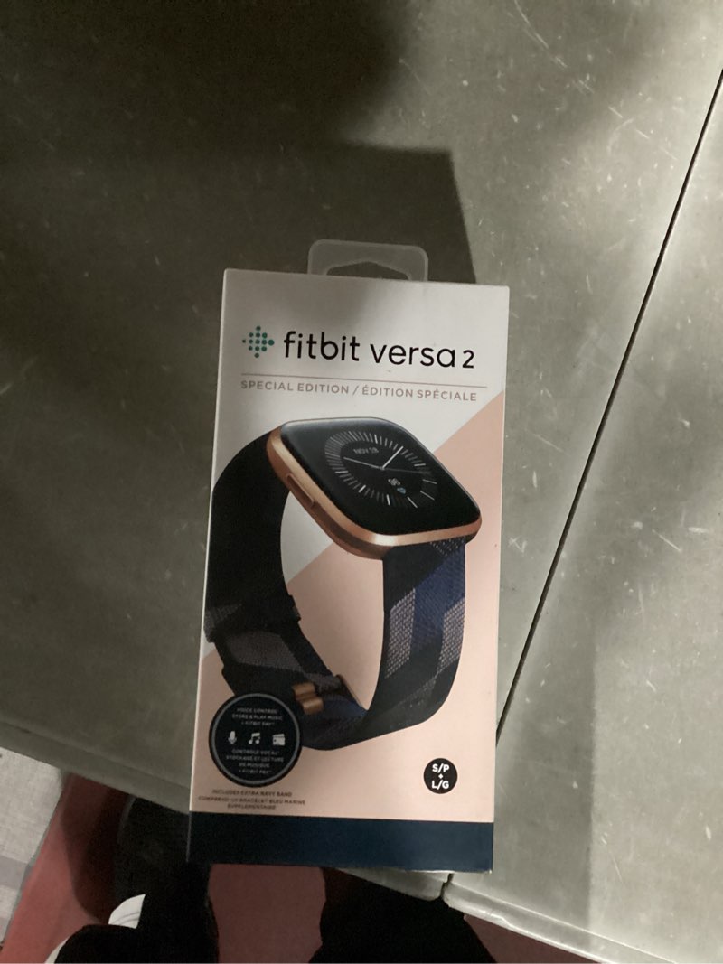 Condition photo showing New/Like New for Fitbit Versa 2 Special Edition Health and Fitness Smart Watch with Heart Rate, Music, Alexa Built-In, Sleep and Swim Tracking, Navy and Pink Woven/Copper Rose, One Size (S and L Bands Included), 2.3 Navy & Pink Woven/Copper Rose Special Edition
