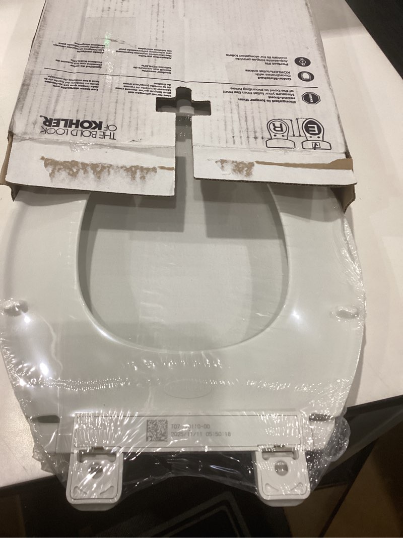 Condition photo showing New/Like New for KOHLER 20110-0 Brevia, Slow Close Toilet Seat, Elongated Toilet Seat, Grip-Tight Bumpers Quick-Attach Hardware, White White Elongated Quiet-Close