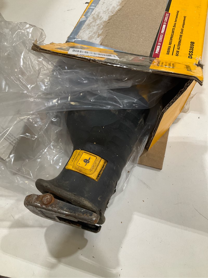 Condition photo showing As Is for dewalt flexvolt 60v max* reciprocating saw, cordless, tool only (dcs389b)