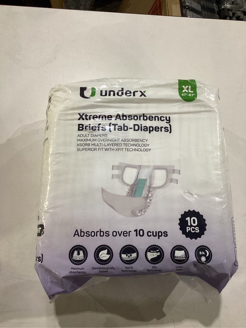 Condition photo showing New/Like New for underx xtreme absorbency adult briefs with tabs – maximum absorbency, overnight protection, leak-proof, refastenable tabs, odor control, latex-free, comfortable fit, large, 10 count large ( pack of 10)
