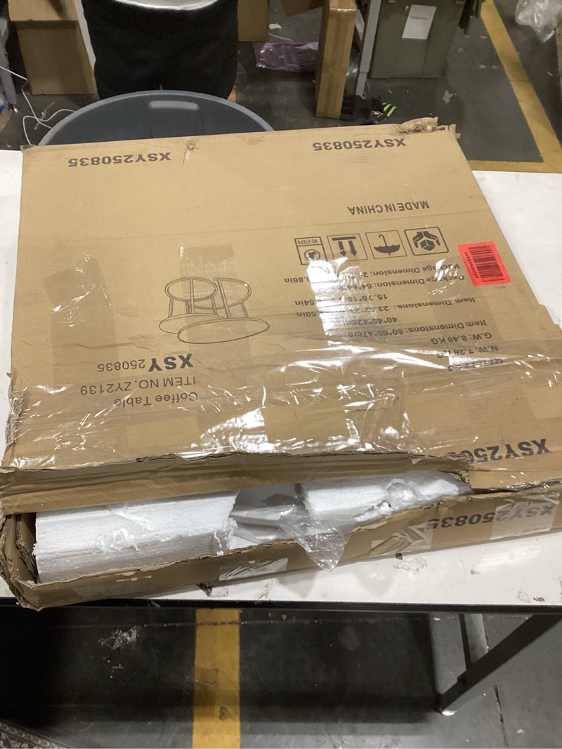 Condition photo showing New/Like New for aboxoo Coffee Table Nesting White Set of 2 Side Set Golden Frame Circular Round and Marble Pattern Wooden Tables, Living Room Bedroom Apartment Modern Industrial Simple Nightstand Gold White Engineered Wood