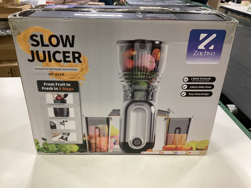 Condition photo showing New/Like New for Cold Press Juicer Machines, 5.8" Large Feed Chute Slow Masticating Juice Maker for Whole Vegetable and Fruit, Easy to Clean, 300W High Juice Yield - MP-802M (Black) Dark Grey