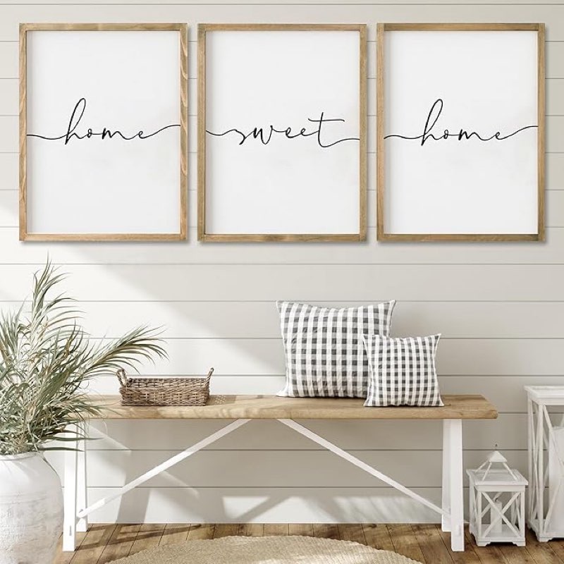 set of 3 framed farmhouse home sweet home sign above bed wall decor for bedroom decor wall art wood signs