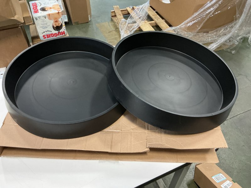 Condition photo showing New/Like New for Plant Saucer Tray for Ceramic Plastic Pots, 18 inch Plant Saucers for Indoors, Pot Saucers Trays, Bird Bath Bowls, Flower Planter Water Drip Trays for Pots Base (18\", Black) 18\" (2 Pack) Dark Black