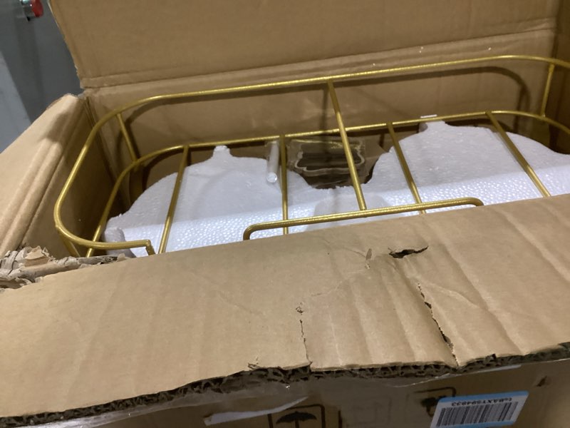 Condition photo showing Good Condition for Lallisa 2 Pcs 2 Gallon Glass Drink Dispenser with Stand Ice Cylinder Hanging Chalkboard Signs 18/8 Stainless Steel Spigot Beverage Dispensers for Parties Mason Jar Drink Lemonade (Gold)