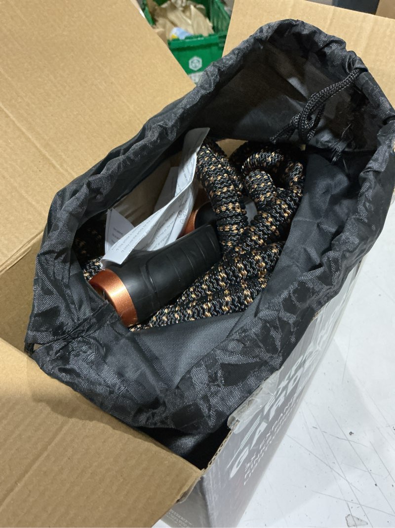 Condition photo showing Good Condition for garden hose 50ft, lightweight flexible water hose, 5/8" kink free leak proof hose, heavy duty 96-layer woven with 3/4" brass fittings, 10 function nozzle for yard lawn outdoor car wash(blackrosegold) 50ft black rose gold