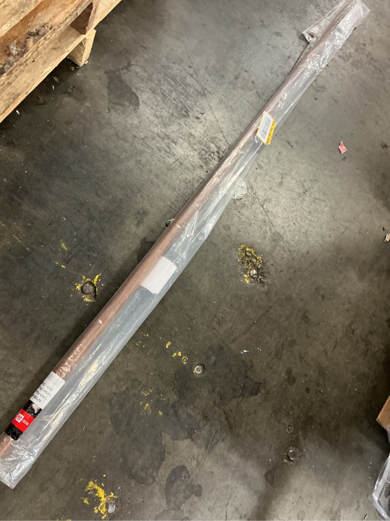 Condition photo showing As Is for 1" dia adjustable single faux wood curtain rod 66-120 inch in dark walnut with jacoby finials