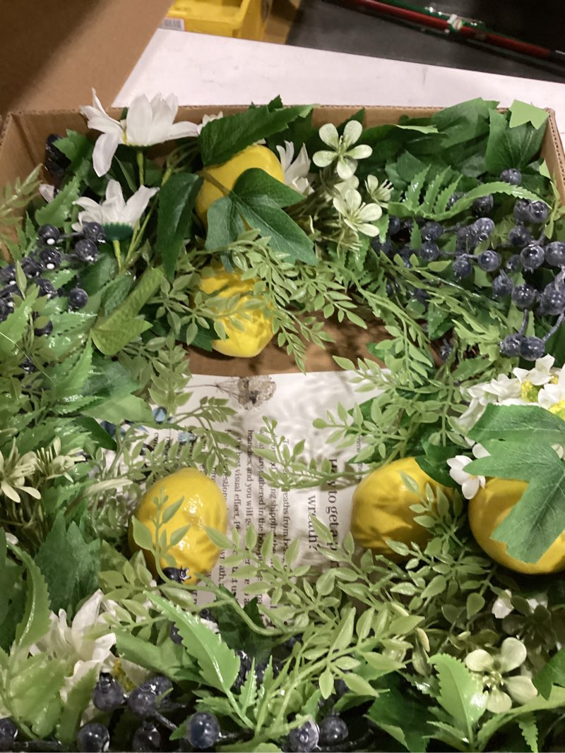 Condition photo showing Good Condition for 20 inch spring wreath for front door, artificial spring grapevine door wreath with eucalyptus leaves and berries, greenary wreath for indoor outdoor wall window farmhouse porch home decor