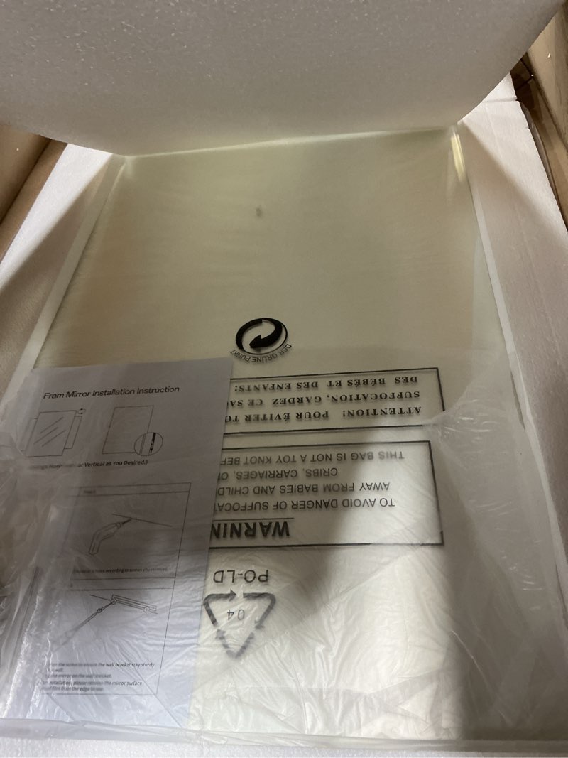 Condition photo showing New/Like New for WEER Gold Bathroom Mirror, 20X30 Inch Brushed Gold Metal Frame Mirror, Rounded Rectangle Gold Bathroom Vanity Mirror for Wall, Tempered Glass, Anti-Rust, Hangs Horizontally or Vertically Gold 20"L x 30"W