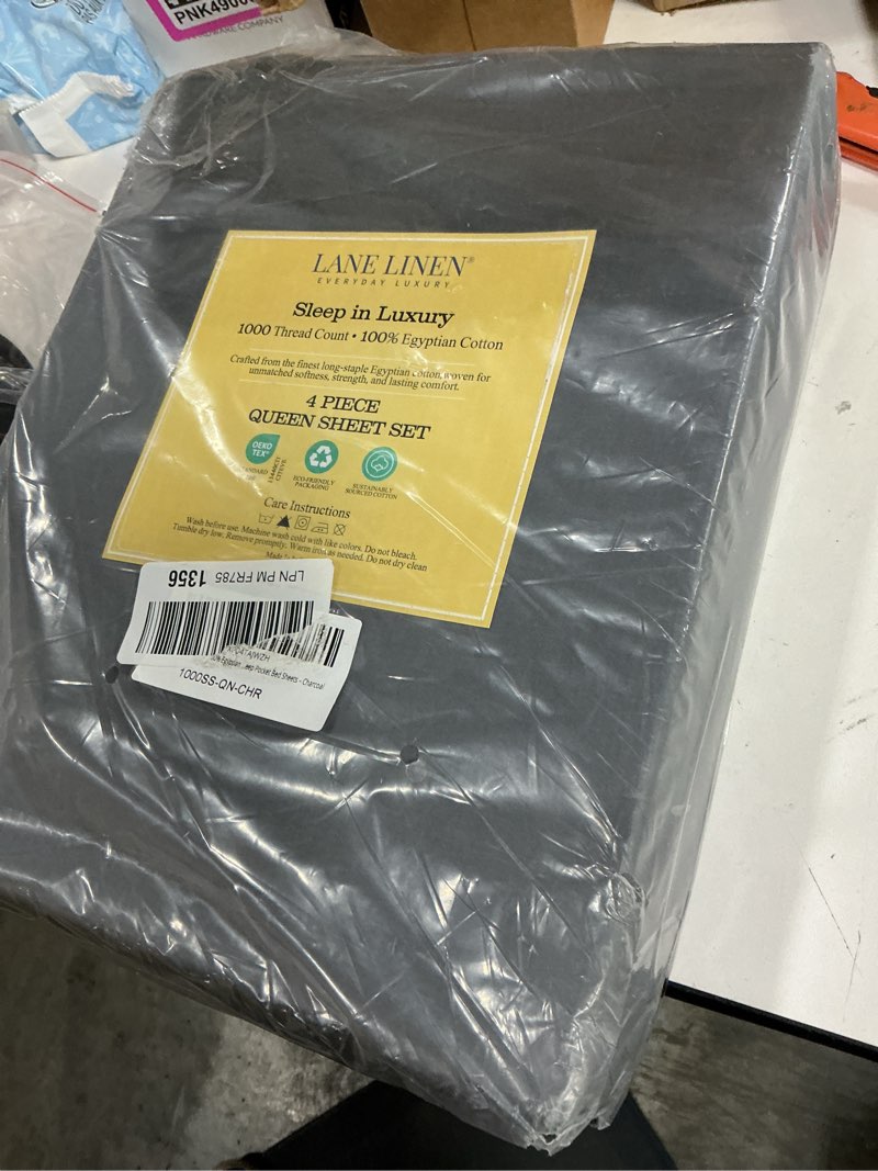Condition photo showing New/Like New for lane linen sustainably produced 100% organic cotton queen size bed sheets, soft & comfy naturally cooling percale cotton sheets, low pill fade resistant 15" deep pocket queen sheets– charcoal queen 02: charcoal