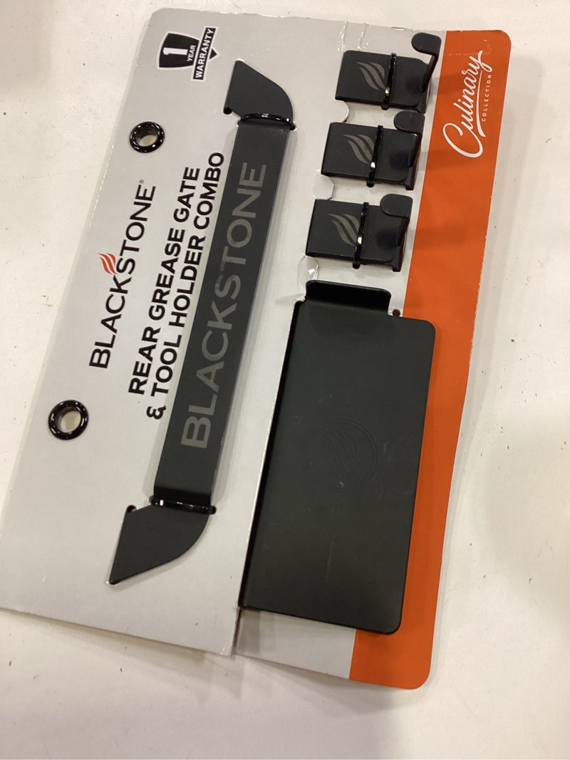 Condition photo showing New/Like New for blackstone bar system tool hooks, grease gate, and spatula holder stainless steel tool set