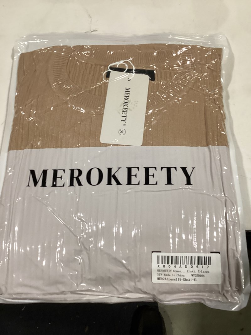 Condition photo showing As Is for MEROKEETY Women's Long Sleeve V Neck Sweater Dress Button Ribbed Knit Slim Fit Elegant Maxi Dresses