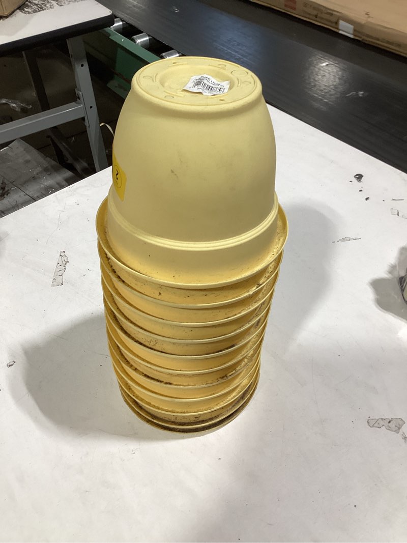 Condition photo showing As Is for Bloem Round 6.5-in W x 6.5-in L Yellow Plastic Indoor/Outdoor Self Watering Planter-11 count